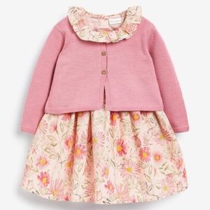 Pink woodland dress and cardigan set